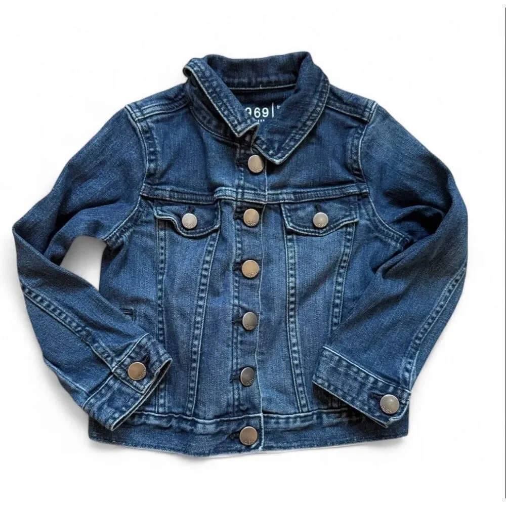 Toddler Girls Gap 1969 Denim Jean Jacket with Hand Painted Balloons Elephant - 4